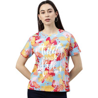 Juneberry Women's Cotton Regular Fit Floral Printed T-Shirt (Xxx-Large, Pinkmulti)