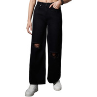 High Star Women's Wide Leg Stretchable High Rise Jeans (Hswjns2015_Black_28)