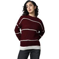 High Star Women's Acrylic Round Neck Pullover Sweater (Hswsww23005_Mc4_Multicolored3 Maroon