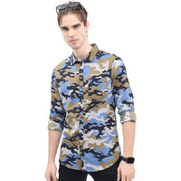 Ketch Men Khaki/Blue Slim Fit Shirt