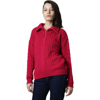 High Star Women's Acrylic Round Neck Sweater (Hswsww23009_Fs_S_Pink