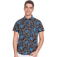 Ketch Men Cotton Letter Print Straight Fit Shirt (Khsh000806_Black/White L)