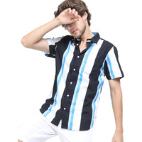 Ketch Men Cotton Striped Straight Fit Shirt (Khsh000815_Blue/Black S)
