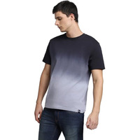Dennis Lingo Men's Cotton Ombre Crew Neck Slim Fit T-Shirts (Black, L)
