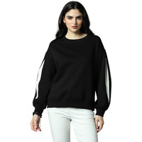 High Star Black Cotton Polyester Long Sleeves Round Neck Na Sweatshirts_Hswssw23009_Bk_S