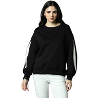 High Star Black Cotton Polyester Long Sleeves Round Neck Na Sweatshirts_Hswssw23009_Bk_Xl
