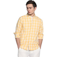 Dennis Lingo Men Yellow Slim Fit Button Down Casual Shirt (Dlmshw23129_Yl, Yellow, L)