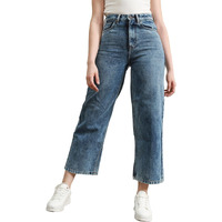 Hubberholme Women Summer Cotton Relaxed Fit High-Rise Smart Casual Jeans 108 Blue