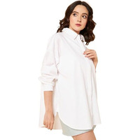 High Star Women's Cotton Solid Oversized Fit Shirt (Hswshs23001_White)