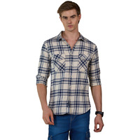 Dennis Lingo Men's Beige | Checks Flannel | Regular Collar | Full Sleeve | Relaxed Fit Casual Shirt (Dlmshw23245_Bg_Xl)
