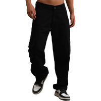 Hubberholme Men Black Cotton Loose Fit Mid-Rise Trousers