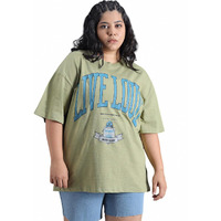 High Star Women's Oversized Fit T-Shirt (Hswtss24F8_Sg_Green