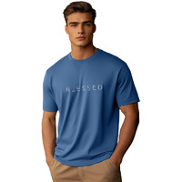 Nobero Men Cotton Blend Letter Print Regular Fit T-Shirt (1M-Twts-C0358-Mn_Marine S),Blue