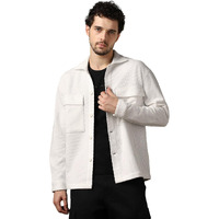 Nobero Men's Self Design Polyester Standard Length Relaxed Fit Jacket (1M-Twjk-R0003_White Small)