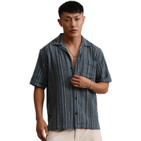 Hubberholme Multi Cotton Spread Collar Short Sleeves Striped Regular Fit Shirts