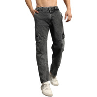 Hubberholme Men Summer Cotton Relaxed Fit Mid-Rise Jeans 17 Black