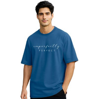 Nobero Cotton Men's Oversized Fit T-Shirt (1M-Twrt-C0252-Mn_Marine, Blue, Small