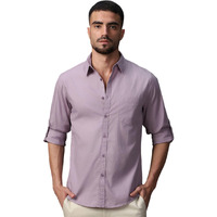 High Star Classic Spread Collar Roll Up Sleeves Cotton Casual Shirt Lavender