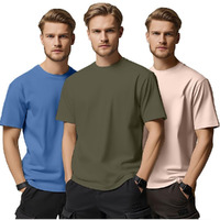 Nobero Cotton Men's Solid Regular Fit T-Shirt (1M-Twts-R0008_Olive/Blush/Marine, Small