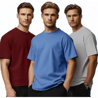 Nobero Men's Cotton Solid Regular Fit T Shirt (1M-Twts-R0008_Wine Red/Grey Melange/Marine)