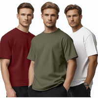 Nobero Men's Cotton Solid Regular Fit T Shirt (1M-Twts-R0008_Olive/White/Wine Red)