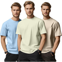 Nobero Men's Cotton Solid Regular Fit T Shirt (1M-Twts-R0008_Sand/Powder Blue/Aloe Green)