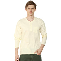 Dennis Lingo Mens Off White Cotton Henley Neck Regular Fit Solid T-Shirt (Dlmtss24027_Ow, Off White, L)