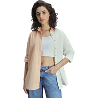 High Star Classic Oversized Colourblocked Spread Collar Long Sleeves Cotton Casual Shirt