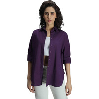 High Star Classic Oversized Drop-Shoulder Sleeves Pure Cotton Casual Shirt Purple
