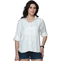 High Star Classic Boxy Spread Collar Long Sleeves Casual Shirt Off White