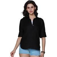 High Star Classic Boxy Spread Collar Long Sleeves Casual Shirt Black