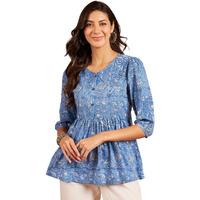 Modeve Blue Print Cotton Frock Style Top_Small