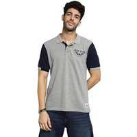 High Star Applique Polo Collar Short Sleeves Cotton Regular T-Shirt Grey