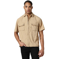 Hubberholme Men Solid Polyster Oversized Fit Collar Short Sleeve Shirts 9 Brown