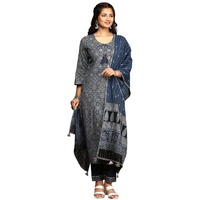 Ishin Ajrakh Print Inspired Tie-Up Kurta With Trouser & Dupatta | Kurta Set For Women | Kurta With Trousers And Dupatta