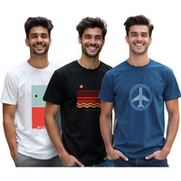 Nobero Cotton Men's Letter Print Regular Fit T-Shirt (1M-Twts-C0760-143X3_White/Black/Marine, Medium