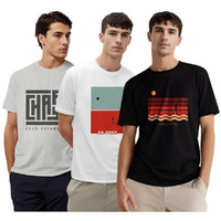 Nobero Cotton Men's Letter Print Regular Fit T-Shirt (1M-Twts-C0763-10X3_White/Black/Grey Melange, Medium