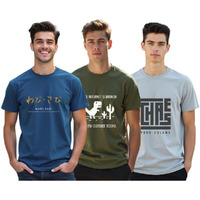 Nobero Cotton Men's Letter Print Regular Fit T-Shirt (1M-Twts-C0771-152X5_Marine/Olive Green/Grey Melange, Xl