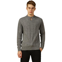 Dennis Lingo Men Black Solid Slim Fit Full Sleeve Mock Collar Pullover Sweater