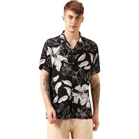 Dennis Lingo Men Black Rayon Half Sleeve Cuban Collar Printed Shirts_Dlmshsp24001