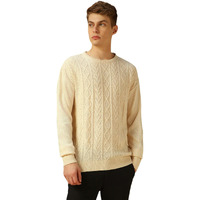 Dennis Lingo Men Cream Solid Acrylic Regular Fit Full Sleeve Sweater