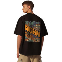 Nobero Men's Printed Oversized Fit T-Shirt (1M-Twrt-C0694_Black