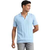 Nobero Men Cotton Self Design Regular Fit Polo Shirt (1M-Twpo-R0013_Powder Blue,3Xl)