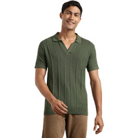 Nobero Cotton Men's Self Design Regular Fit Polo Shirt (1M-Twpo-R0013_Olive Green, Medium