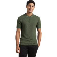 Nobero Men's Self Design Regular Fit Polo Shirt (1M-Twpo-R0014_Olive Green