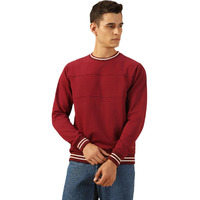 Dennis Lingo Men Regular Fit Cotton Solid Full Sleeves Crew Neck Pullover Sweatshirt Maroon