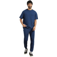 Moses Navy Oversized T-Shirt & Joggers Co Ord Set(1M-Lwcs-R0079-Nb5_Navy Blue_Xl)