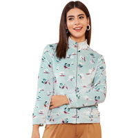 Modeve Floral Printed Stand Collar Lightweight Tailored Jacket_Sea Green_M