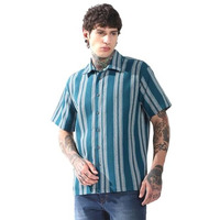 Hubberholme Men Striped Oversized Spread Collar Short Sleeve Casual Shirt
