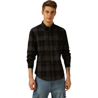 Dennis Lingo Men Grey Checks Cotton Regular Fit Full Sleeve Shirt